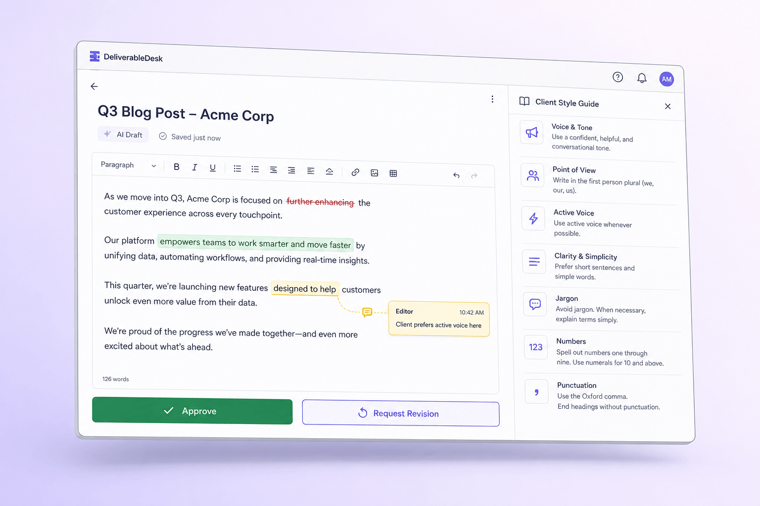 Brand and marketing-site concept board for DeliverableDesk