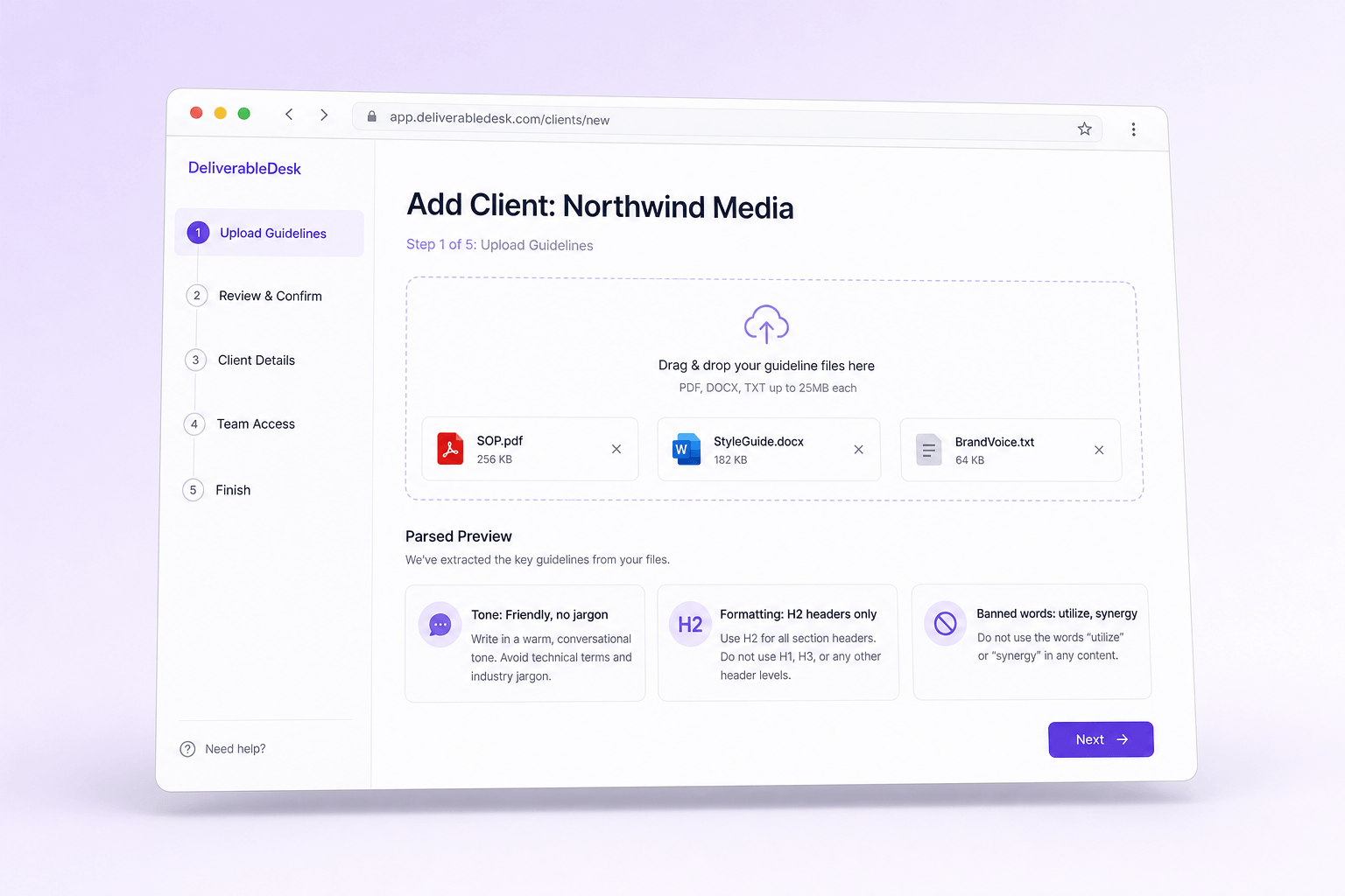 Brand and marketing-site concept board for DeliverableDesk