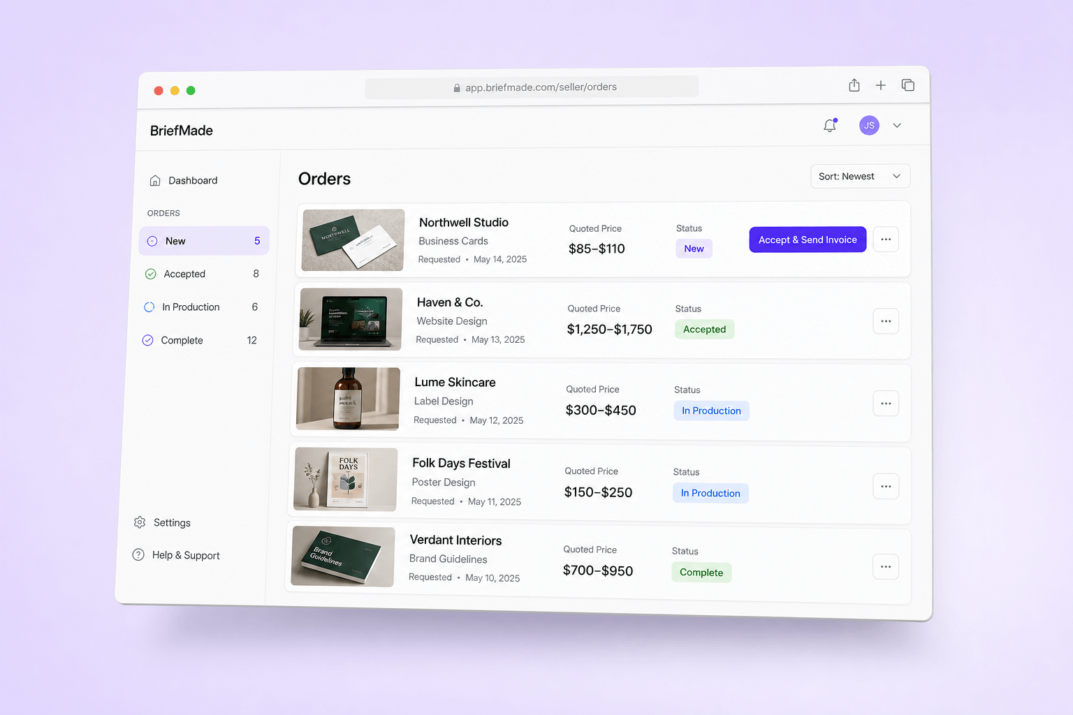 Brand and marketing-site concept board for BriefMade