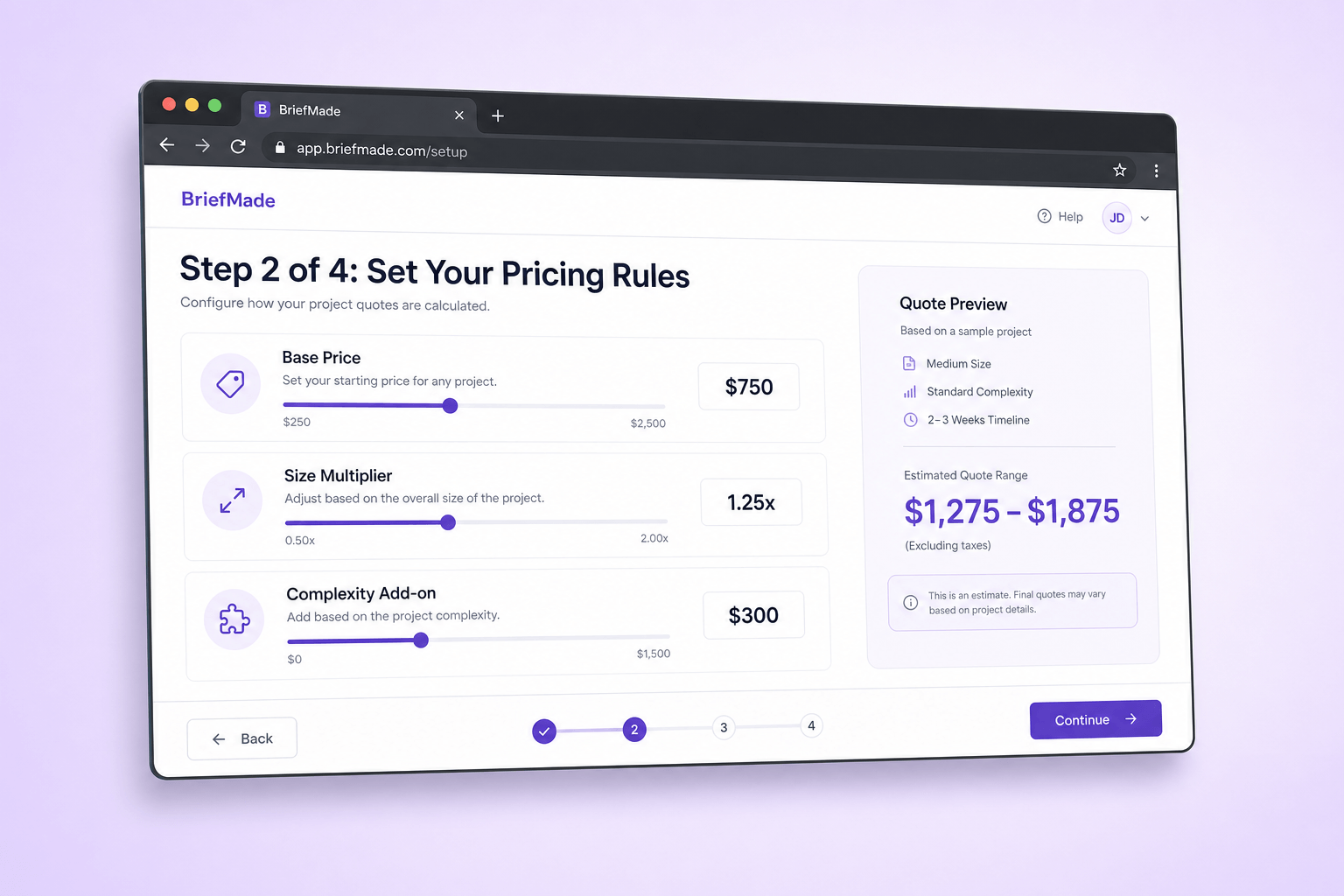 Brand and marketing-site concept board for BriefMade