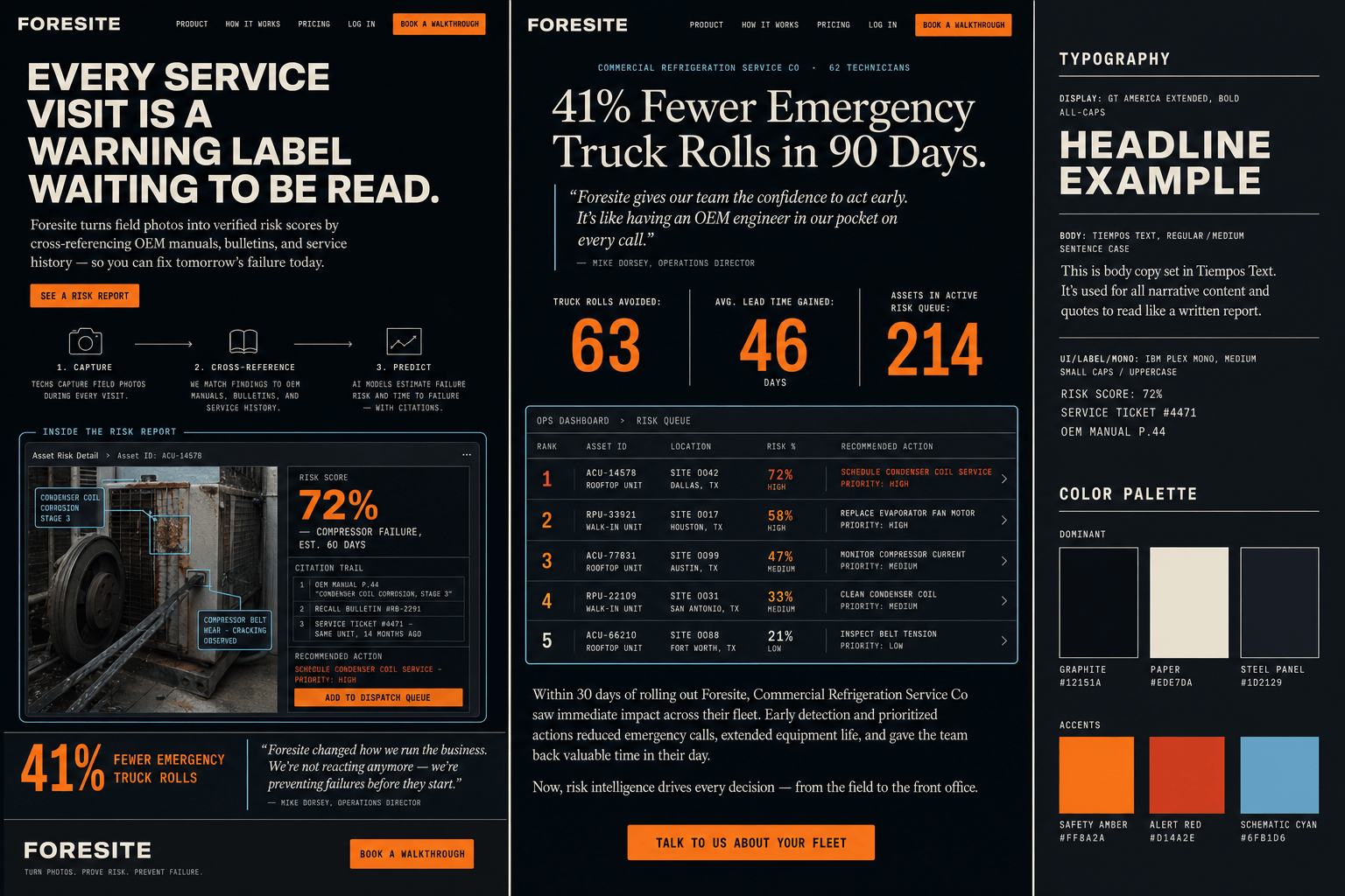 Brand and marketing-site concept board for Foresite
