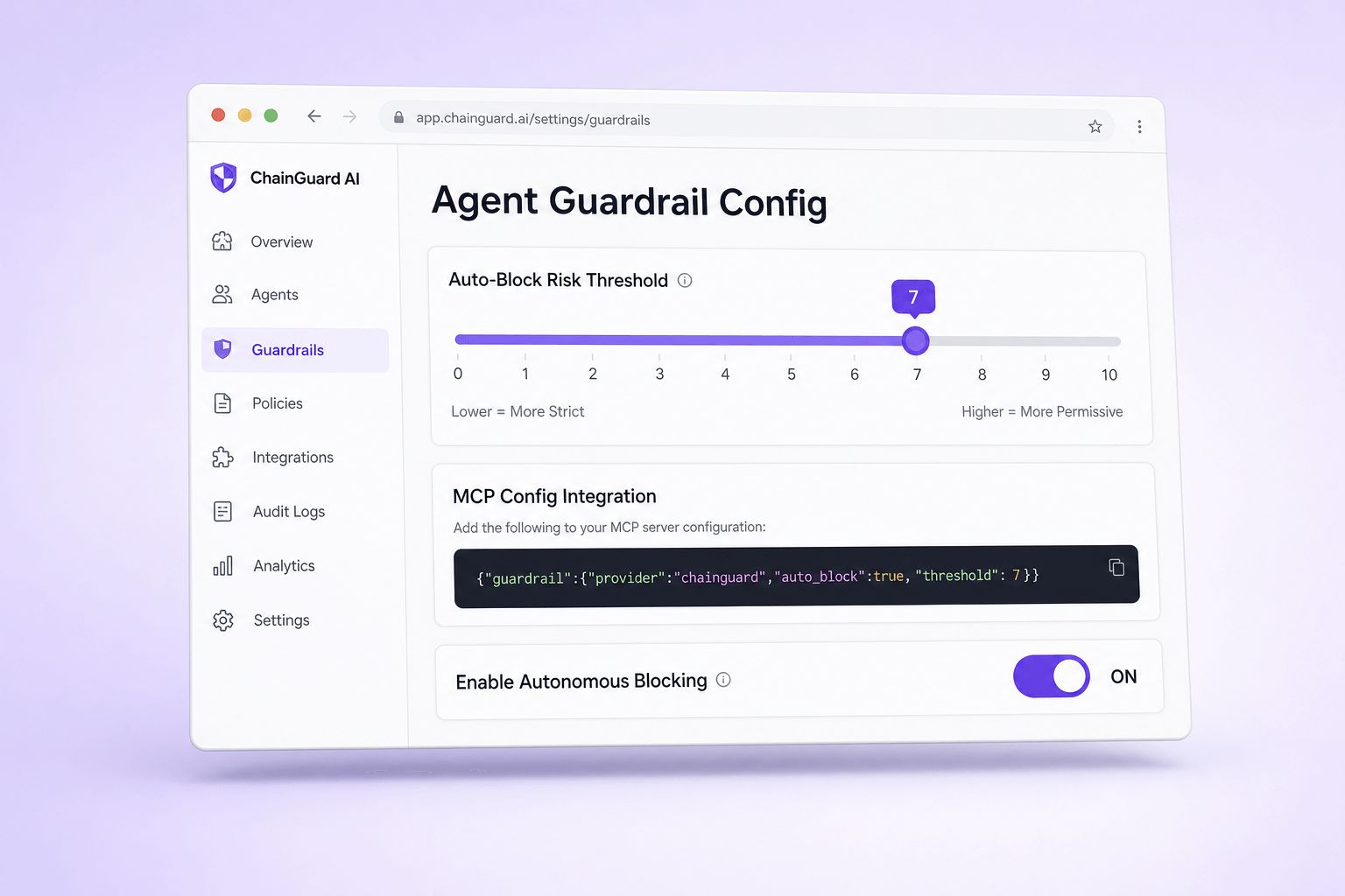 Brand and marketing-site concept board for ChainGuard AI