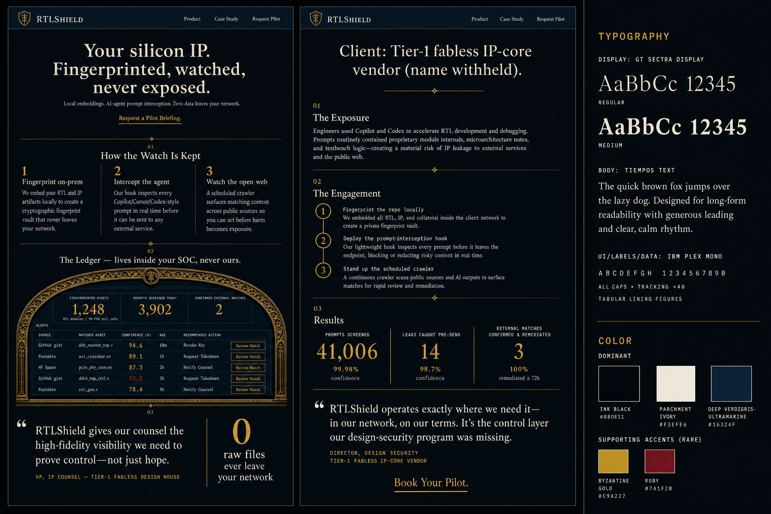 Brand and marketing-site concept board for RTLShield