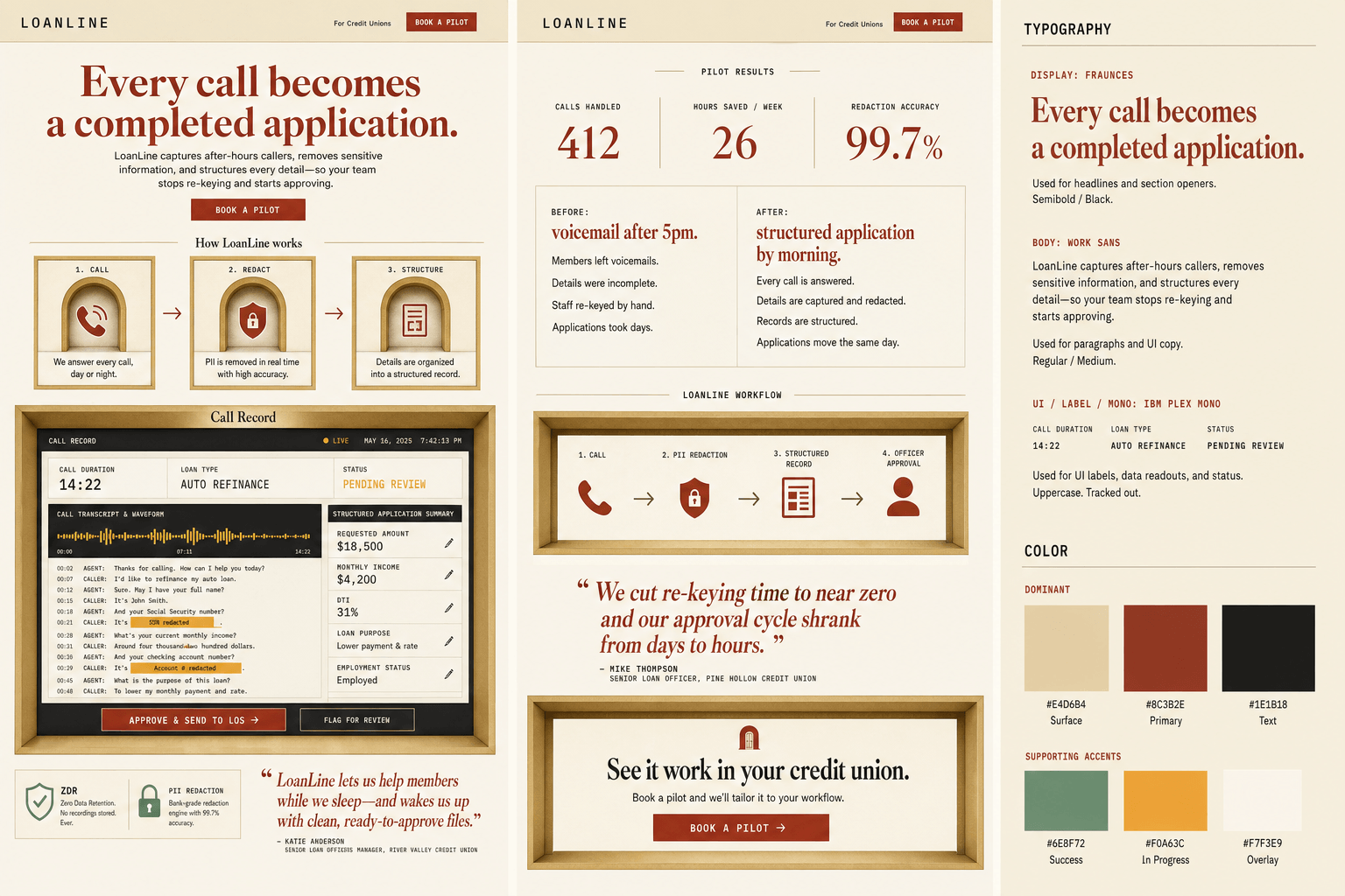 Brand and marketing-site concept board for LoanLine